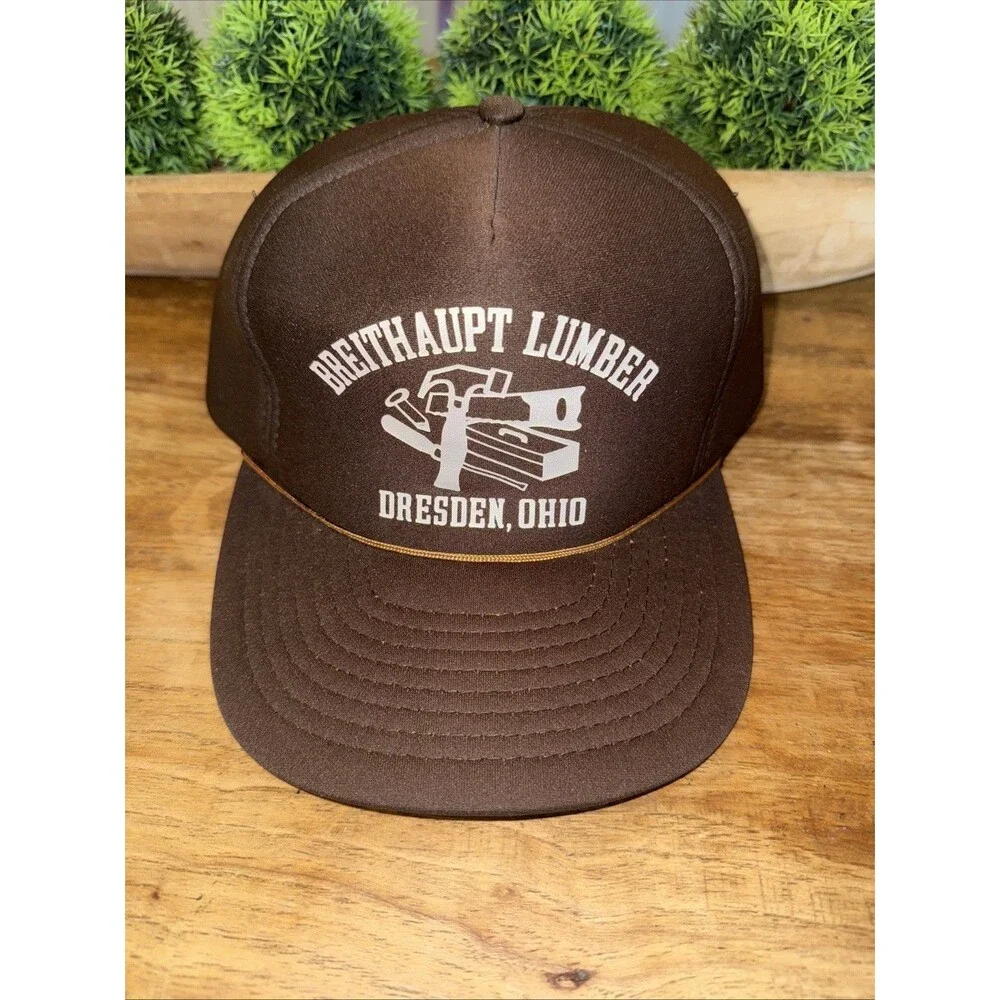 VINTAGE Breithaupt LUMBER Snap Back Mesh Trucker Hat Brown TOOLS Hanmer Saw